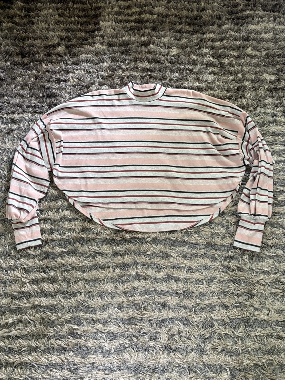 Free People Striped High-Low Long Bishop Sleeve Top XS